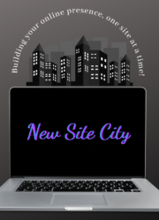 laptop with a city background